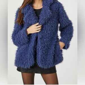 Forever 21 Women's Blue Fuzzy Faux Jacket Size Large
